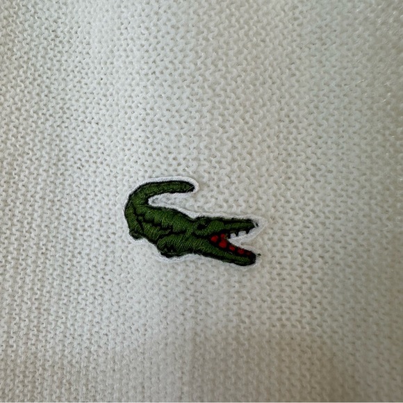 VINTAGE Izod Lacoste Sweater Men's XL White Alligator Knit V Neck Golf USA - Picture 4 of 5
